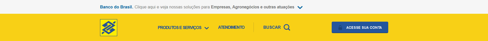 Cabeçalho do site do Banco do Brasil em 3 de fevereiro de 2020